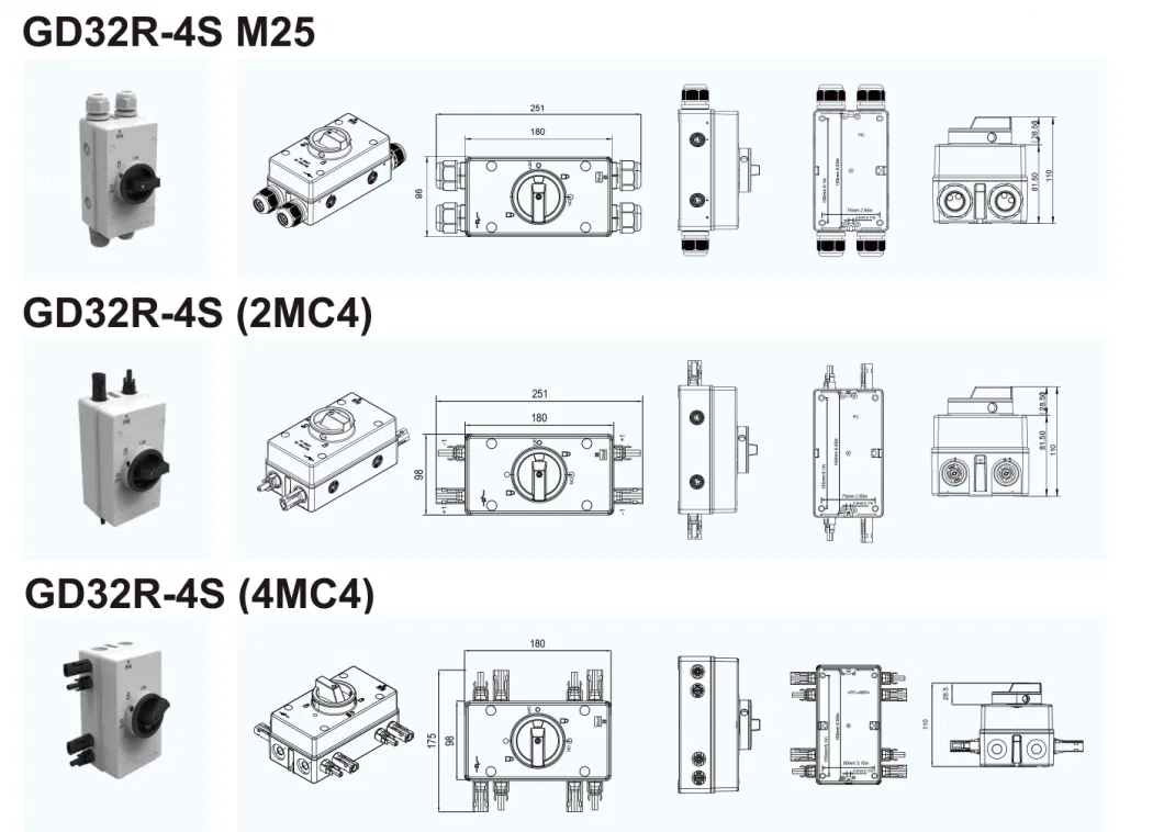 DC Isolator Switch Solar PV 1000V 1500V 16A 25A 32A Outdoor Waterproof Enclosure Series Disconnector Switch Isolation Switch